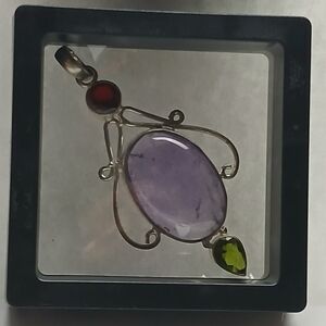 Purple Amethyst Pendant with Garnet and Peridot Accents